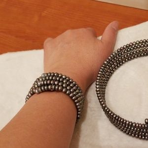 Set of black choker necklace and matching bracelet